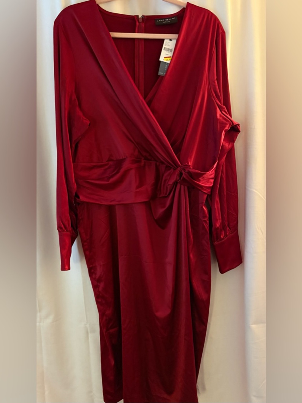 NWT Lane Bryant Stretch Satin Surplice Knot-Front Midi Wrap Dress; Size 18/20 - Picture 3 of 12